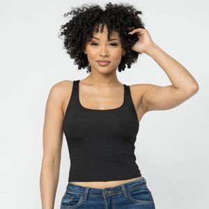 Love J Square Neck Tank Crop Top--Black